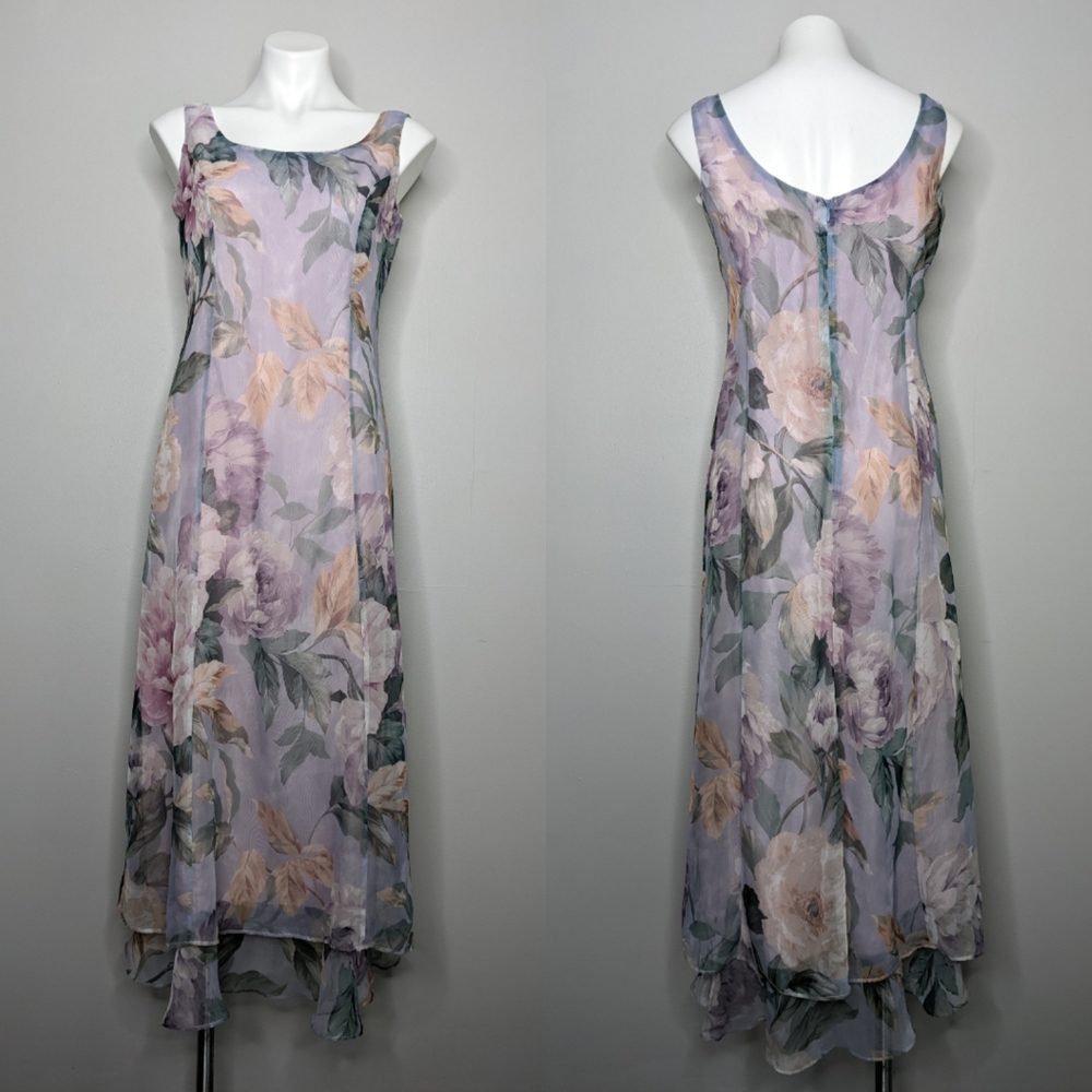 💥5/$25 Vintage Hampton Nites purple floral dress 10